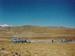 Our 4WD got stuck in a frozen creek at 17,000 feet in Tibet